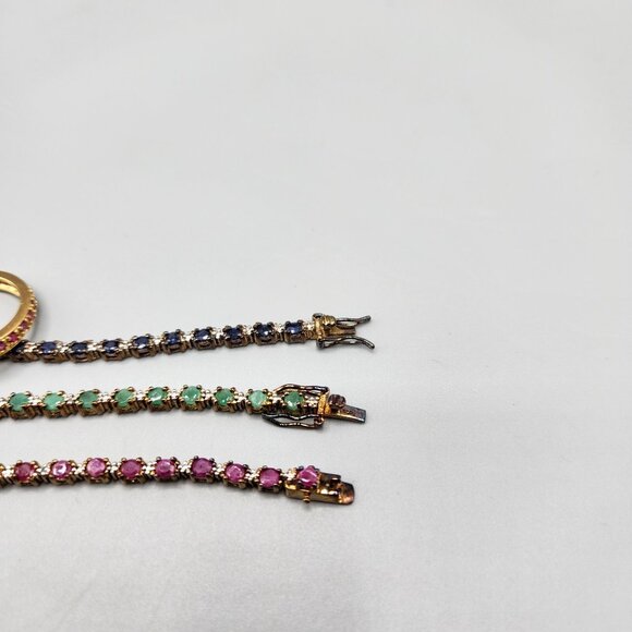 Tri Color Tennis Bracelet Stacking Ring Set Cubic Zirconia ADI 925 Thai Silver - Picture 2 of 13